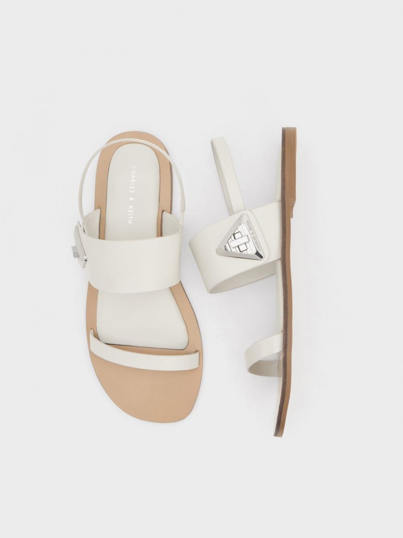 Charles & Keith Trice Double Sandaler Med Reim Hvite | BQVFH7946