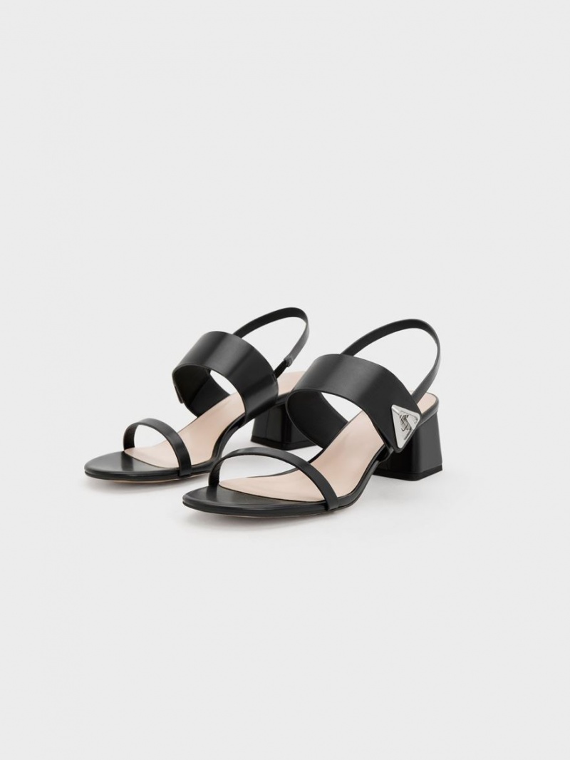 Charles & Keith Trice Metallic Accent Block Sandaler med Hæl Svarte | KYNDQ3412