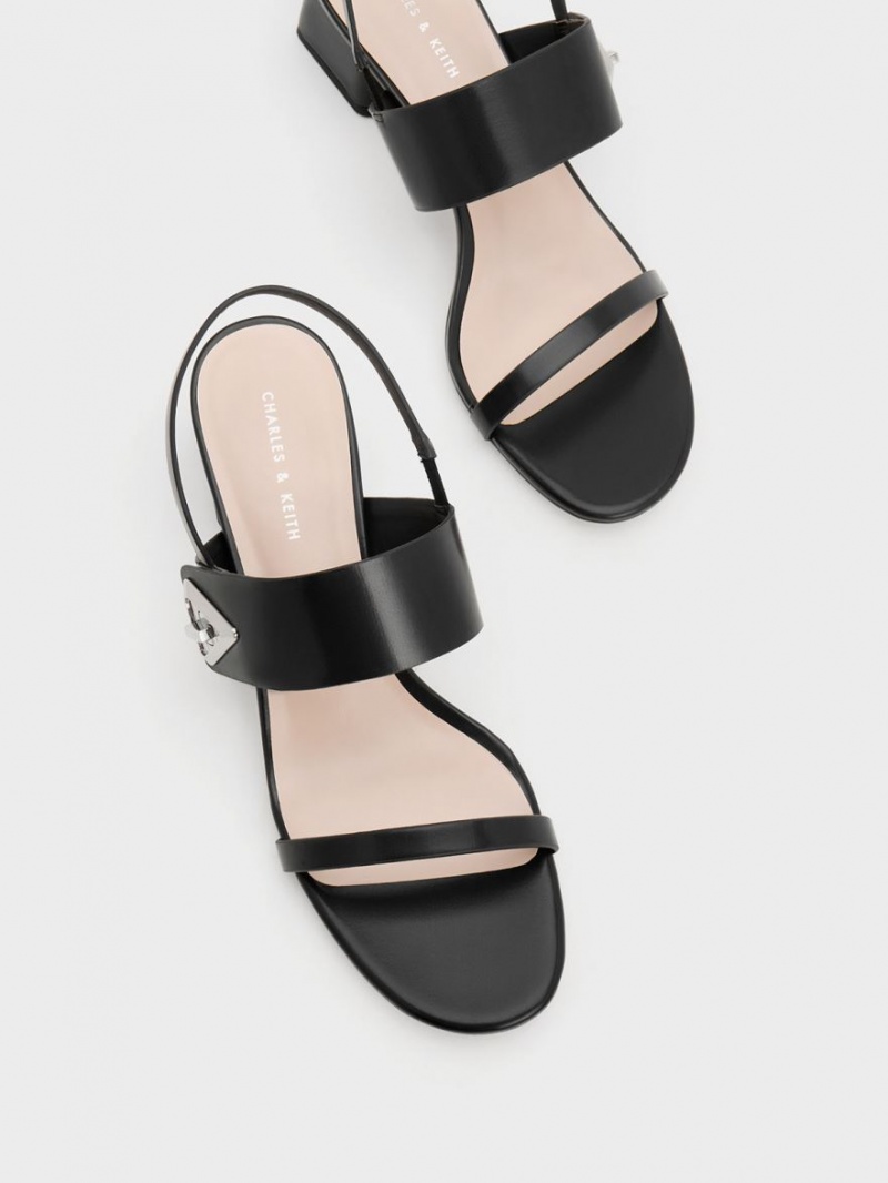 Charles & Keith Trice Metallic Accent Block Sandaler med Hæl Svarte | KYNDQ3412