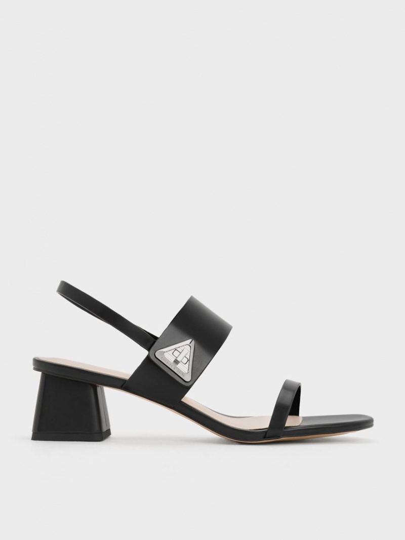 Charles & Keith Trice Metallic Accent Block Sandaler med Hæl Svarte | KYNDQ3412