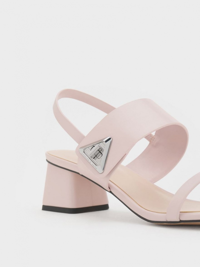 Charles & Keith Trice Metallic Accent Block Sandaler med Hæl Rosa | UNALK7461