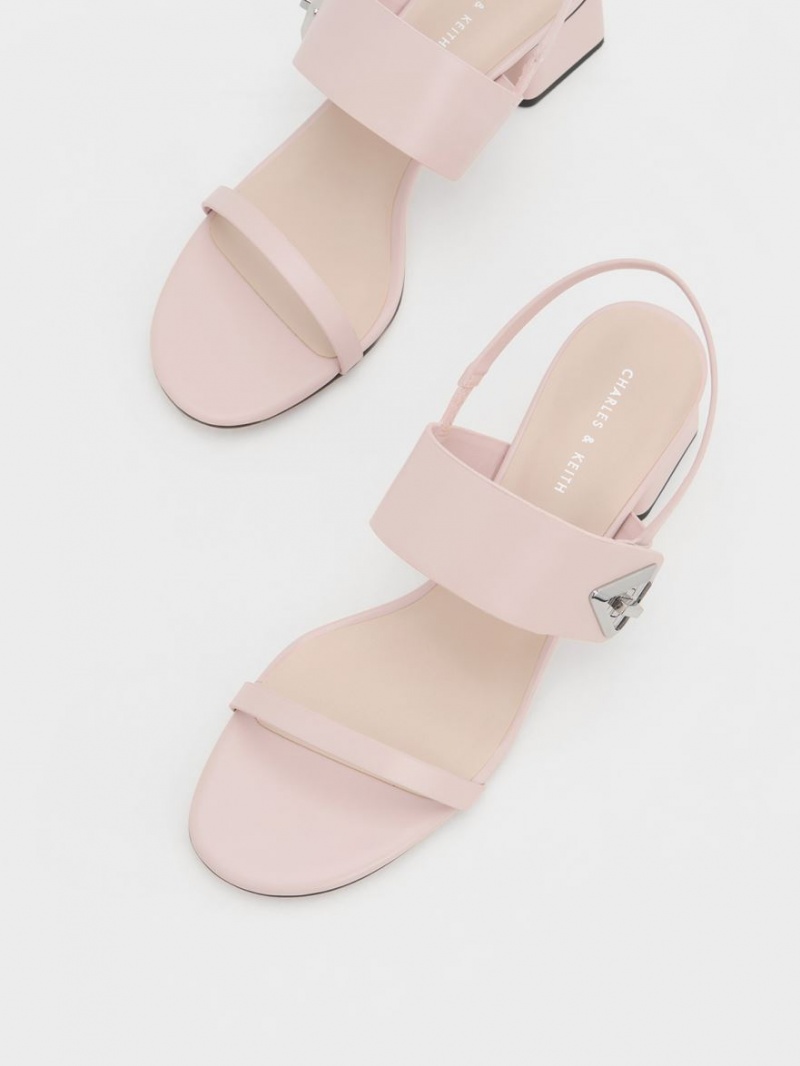 Charles & Keith Trice Metallic Accent Block Sandaler med Hæl Rosa | UNALK7461