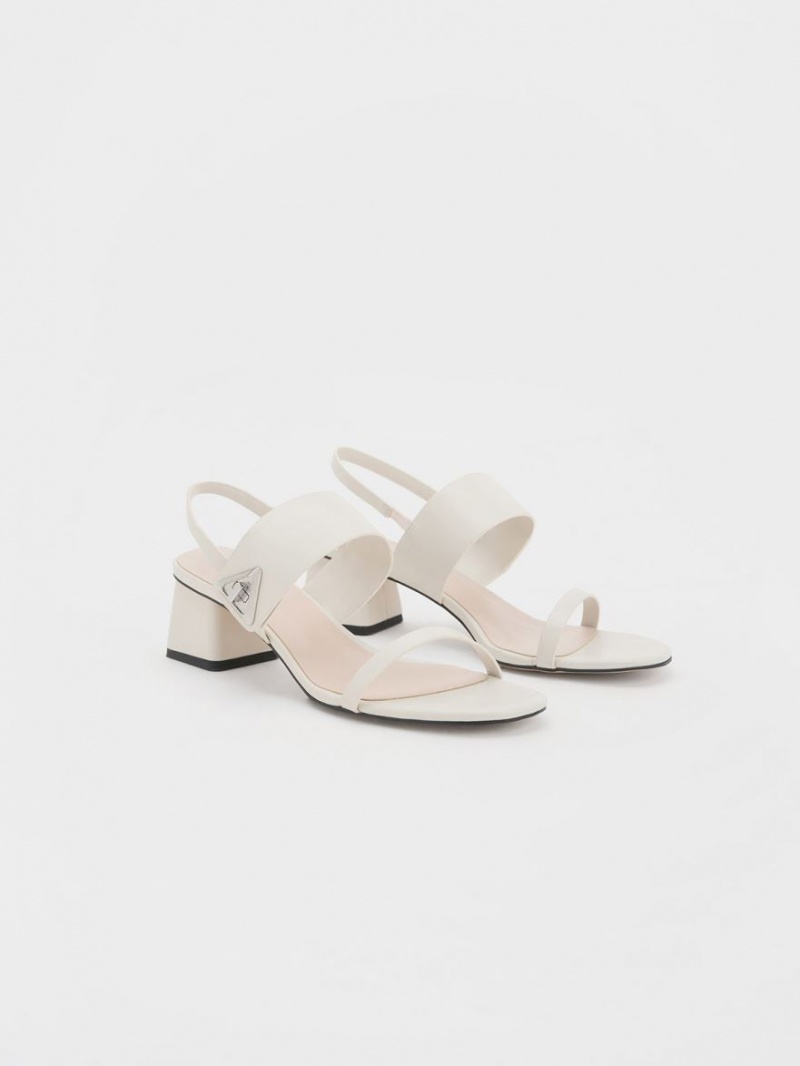 Charles & Keith Trice Metallic Accent Block Sandaler med Hæl Hvite | TQXEC0273