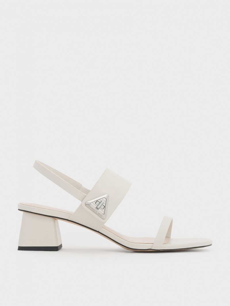 Charles & Keith Trice Metallic Accent Block Sandaler med Hæl Hvite | TQXEC0273