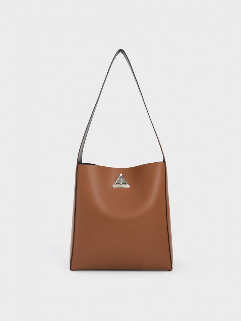 Charles & Keith Trice Metallic Accent Large Hobo Veske Brune | KZROY8152