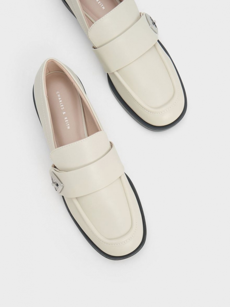 Charles & Keith Trice Metallic Accent Loafers Hvite | GPWTV6350