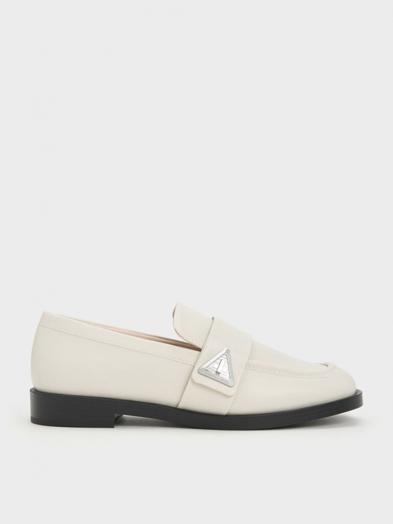 Charles & Keith Trice Metallic Accent Loafers Hvite | GPWTV6350