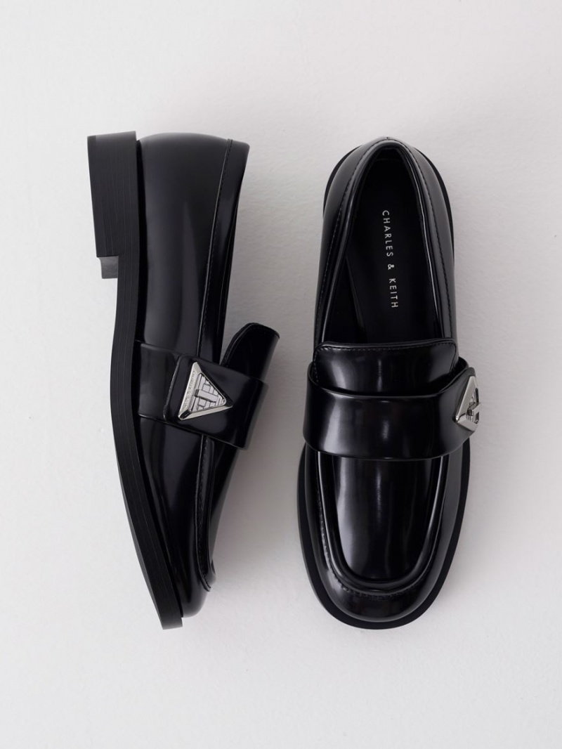 Charles & Keith Trice Metallic Accent Loafers Svarte | QDXIW3106