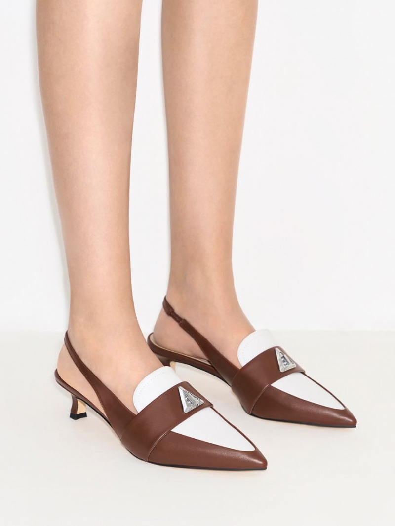 Charles & Keith Trice Metallic Accent Pointed-Tå Slingback Pumps Brune | IXHDS7319