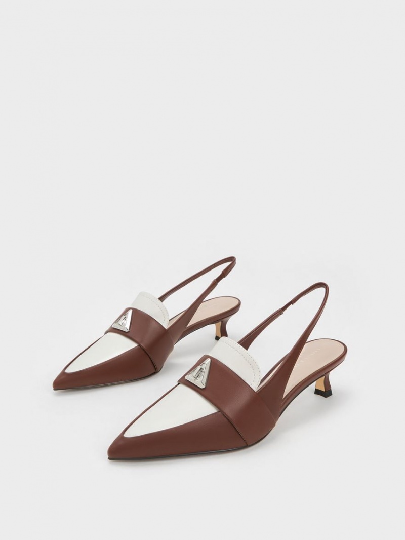 Charles & Keith Trice Metallic Accent Pointed-Tå Slingback Pumps Brune | IXHDS7319