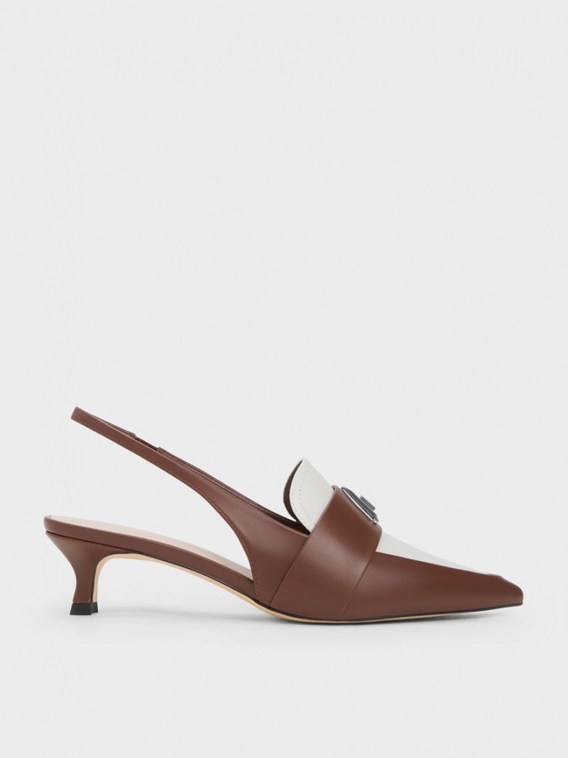 Charles & Keith Trice Metallic Accent Pointed-Tå Slingback Pumps Brune | IXHDS7319