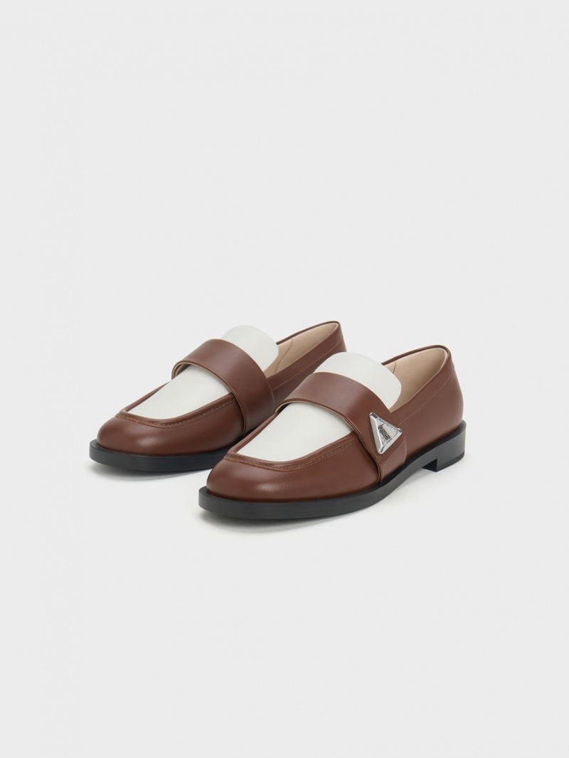 Charles & Keith Trice Two-Tone Metallic Accent Loafers Brune | EJCYR8320