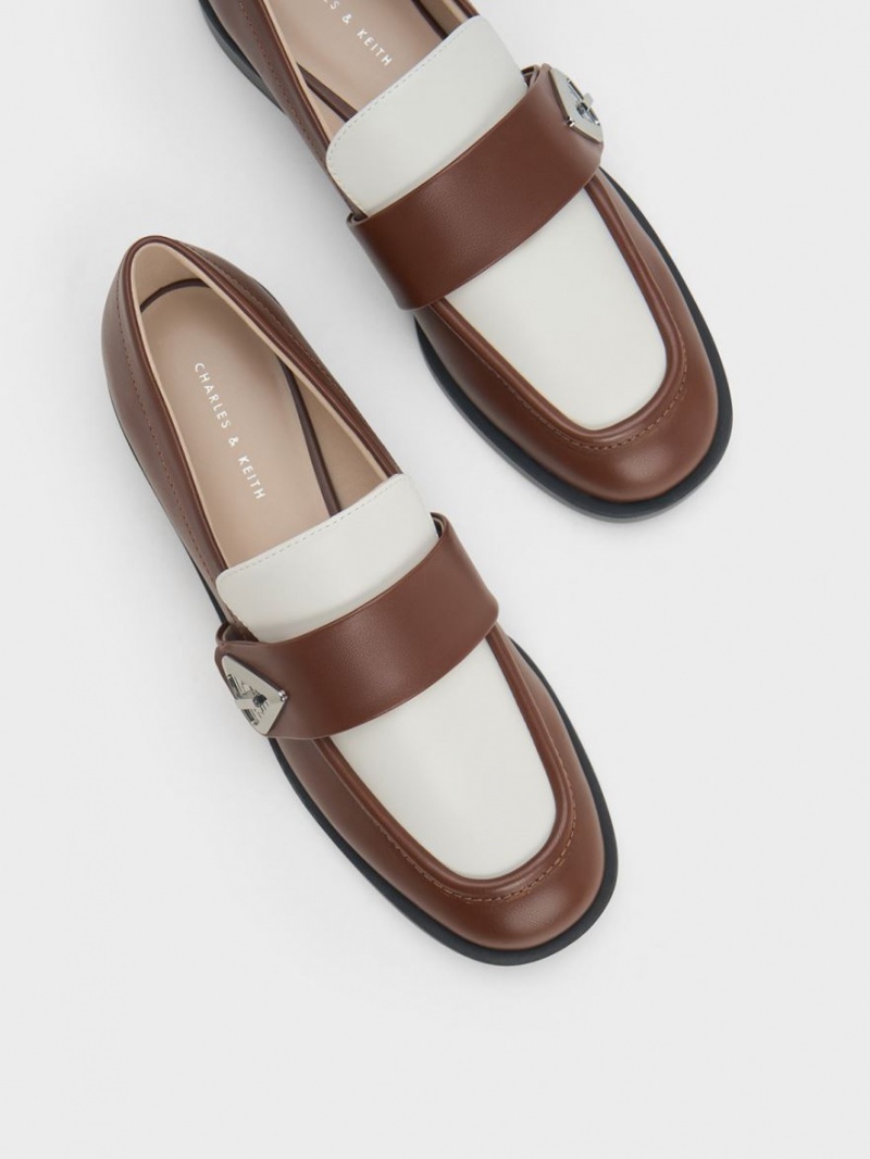 Charles & Keith Trice Two-Tone Metallic Accent Loafers Brune | EJCYR8320