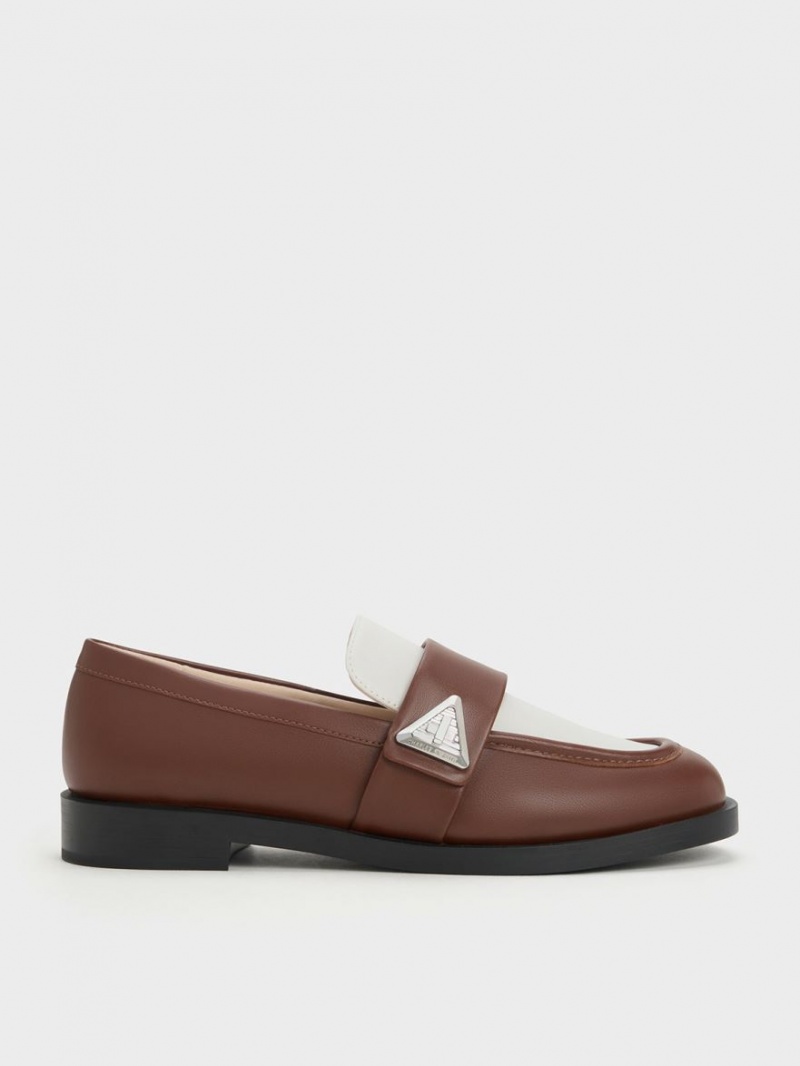 Charles & Keith Trice Two-Tone Metallic Accent Loafers Brune | EJCYR8320