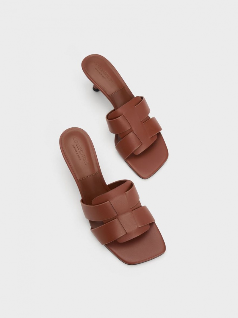 Charles & Keith Trichelle Interwoven Lær Spool Heel Mules Sko Mørke Brune | GMABQ8623