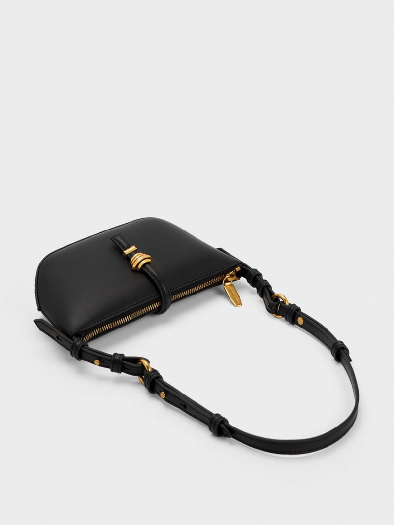 Charles & Keith Trudy Belted Geometric Skulderveske Svarte | JLCGA0182