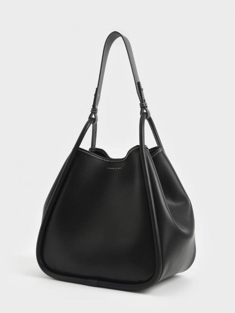 Charles & Keith Tubular Slouchy Tote Veske Svarte | GXVLP1592