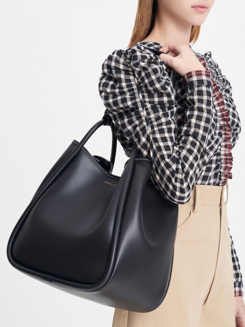 Charles & Keith Tubular Slouchy Tote Veske Svarte | GXVLP1592