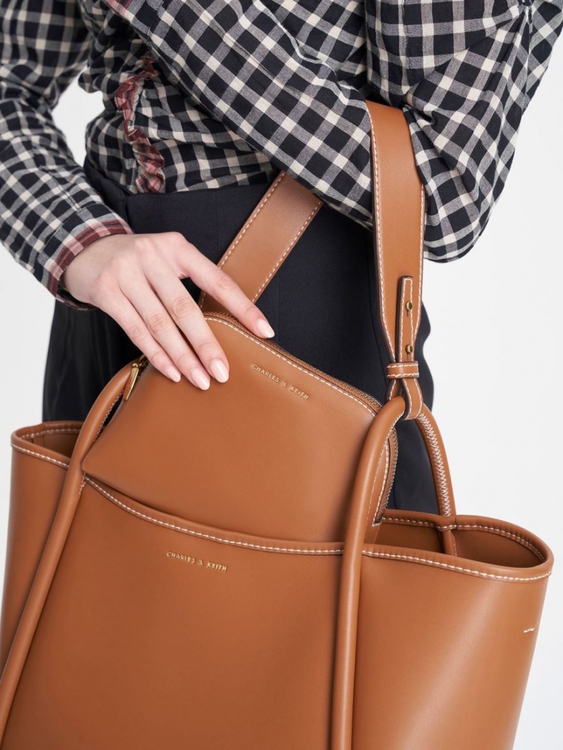 Charles & Keith Tubular Slouchy Tote Veske Brune | ZAVTL1937