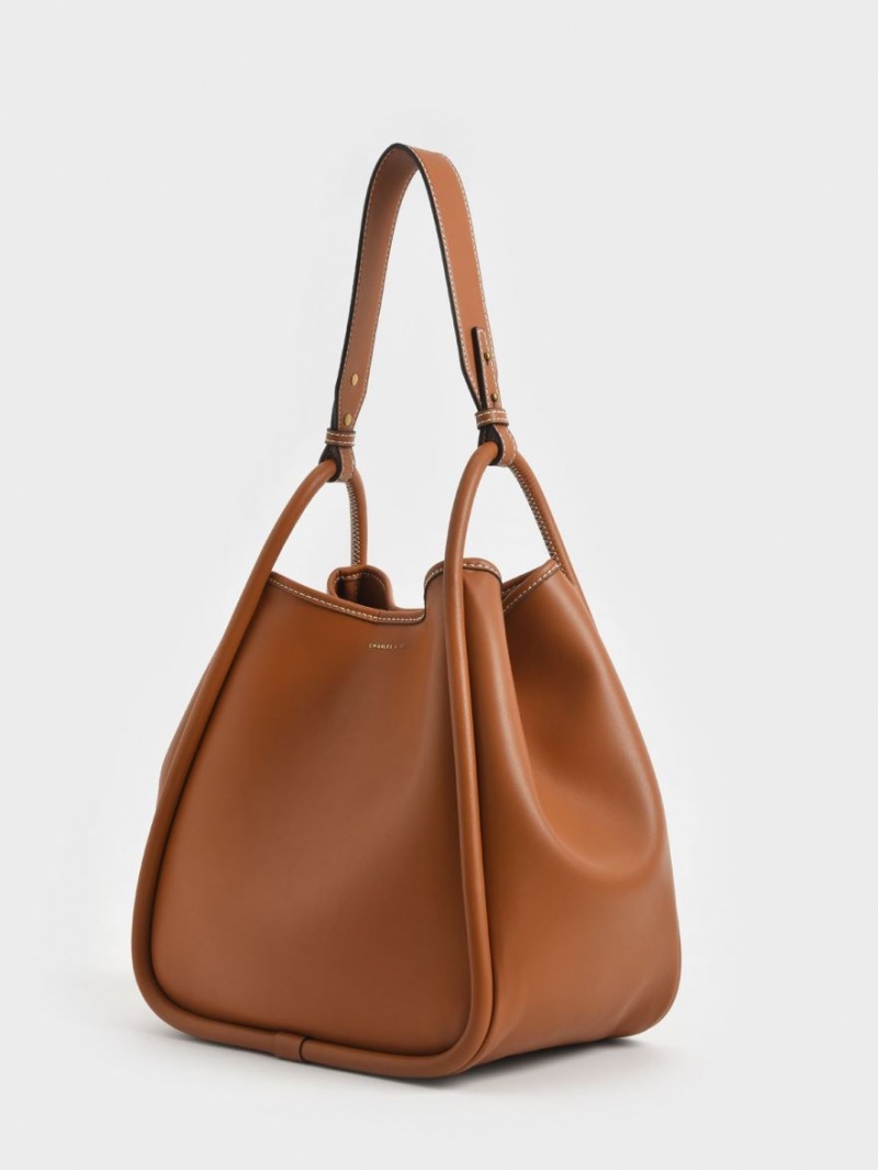 Charles & Keith Tubular Slouchy Tote Veske Brune | ZAVTL1937