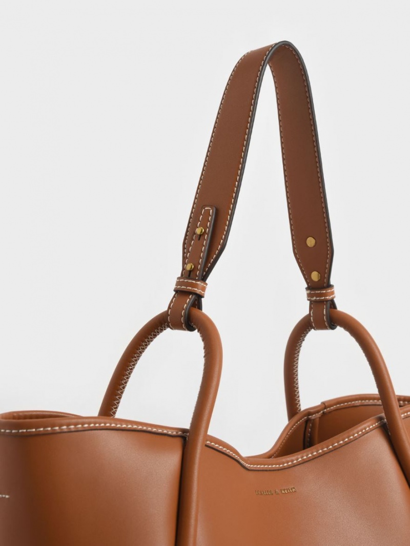 Charles & Keith Tubular Slouchy Tote Veske Brune | ZAVTL1937