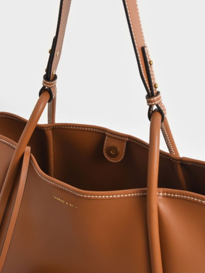 Charles & Keith Tubular Slouchy Tote Veske Brune | ZAVTL1937