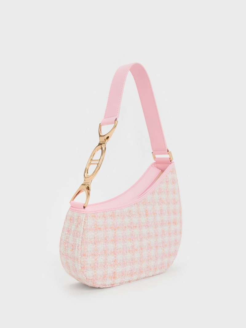 Charles & Keith Tweed Asymmetrical Skulderveske Rosa | ZXCOS6174