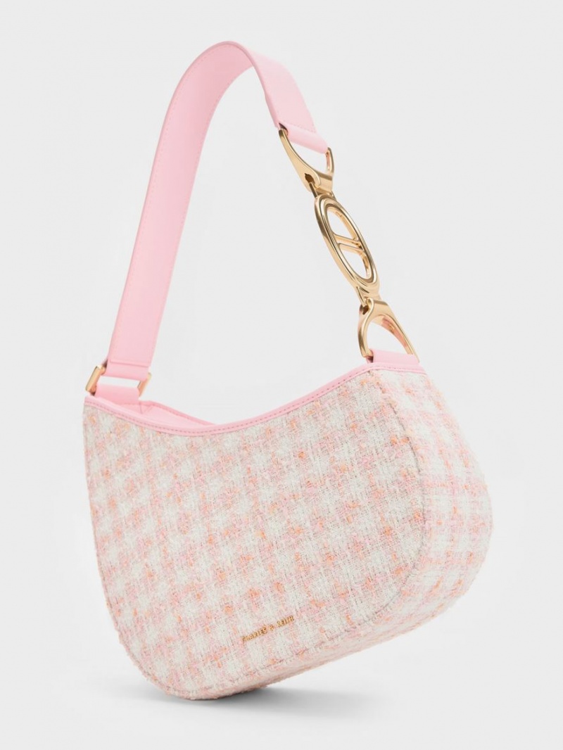 Charles & Keith Tweed Asymmetrical Skulderveske Rosa | ZXCOS6174