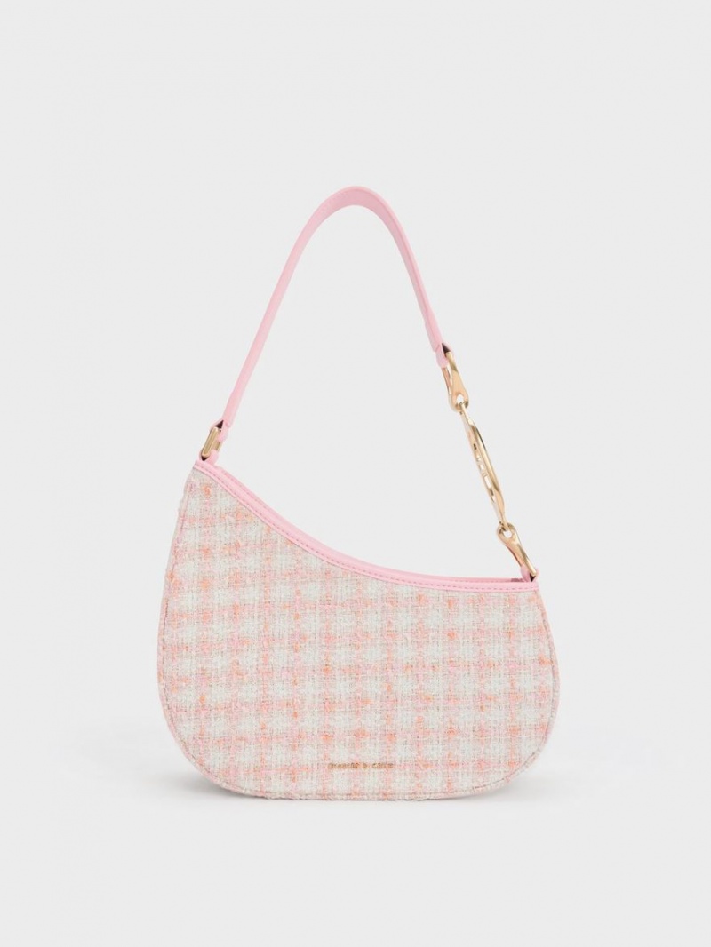 Charles & Keith Tweed Asymmetrical Skulderveske Rosa | ZXCOS6174