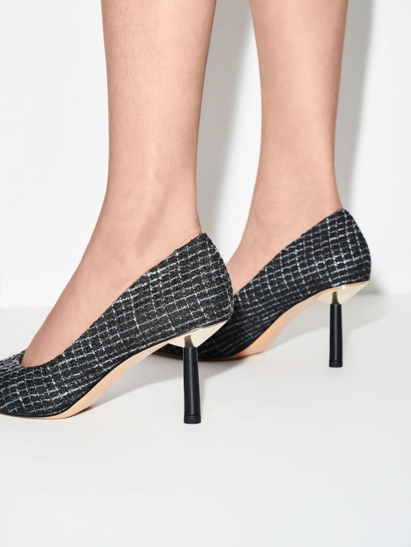 Charles & Keith Tweed Pointed-Tå Cylindrical Heel Pumps Svarte | HOQWV9602