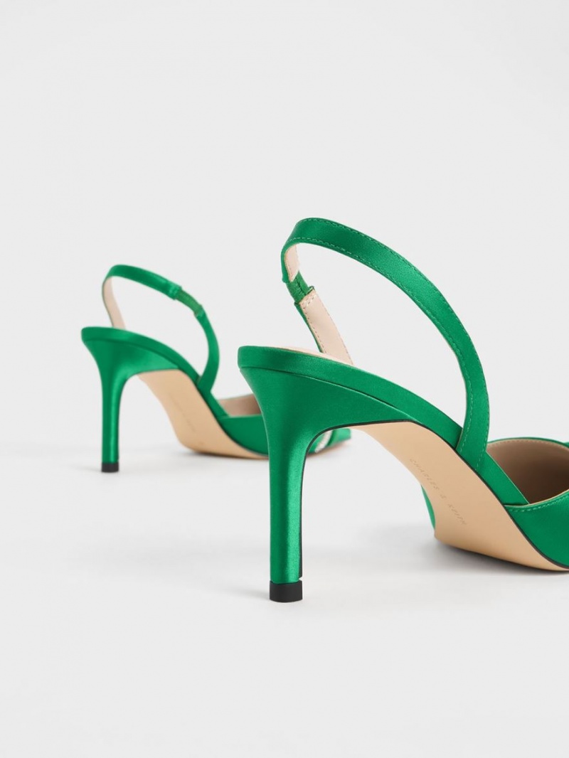 Charles & Keith Twist Detail Satin Slingback Pumps Grønn | EGJTV9675