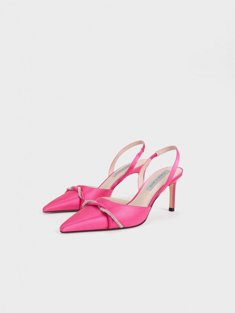 Charles & Keith Twist Detail Satin Slingback Pumps Rosa | MUFZE1046