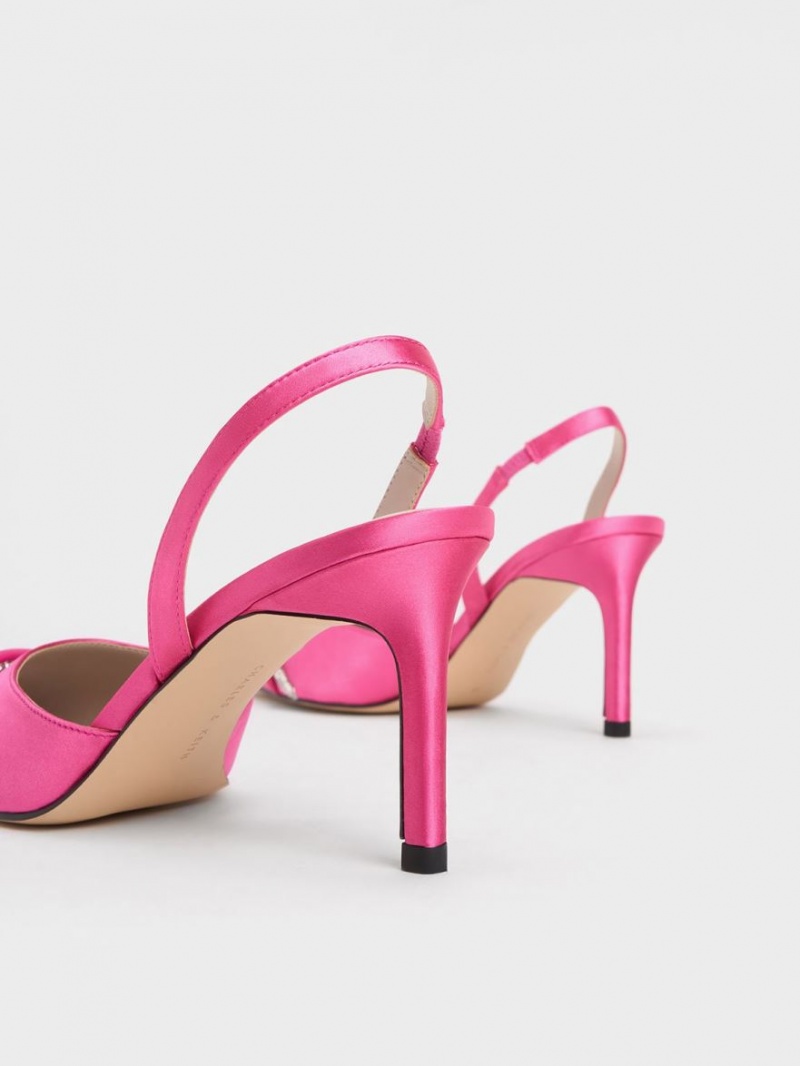 Charles & Keith Twist Detail Satin Slingback Pumps Rosa | MUFZE1046