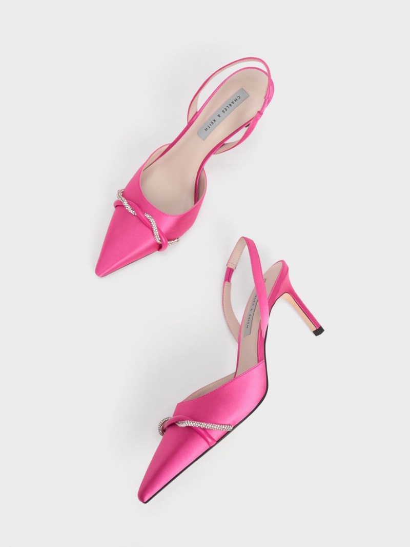 Charles & Keith Twist Detail Satin Slingback Pumps Rosa | MUFZE1046