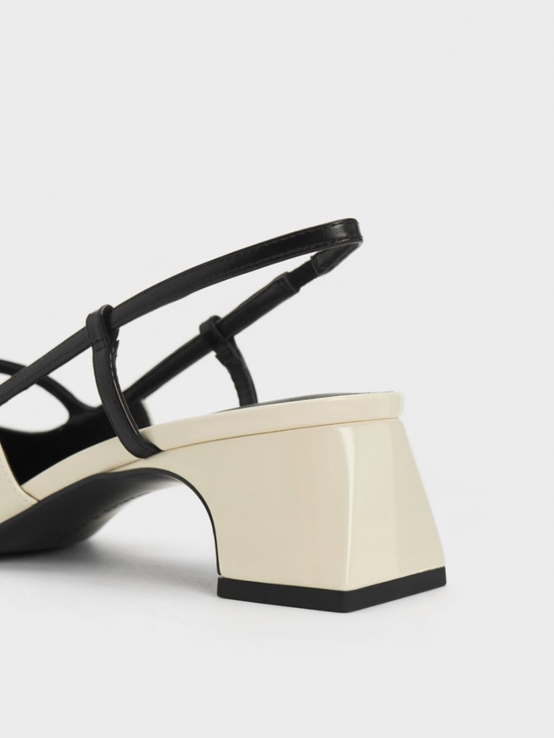 Charles & Keith Two-Tone T-Bar Slingback Pumps Pisket Krem | BHQYM9871