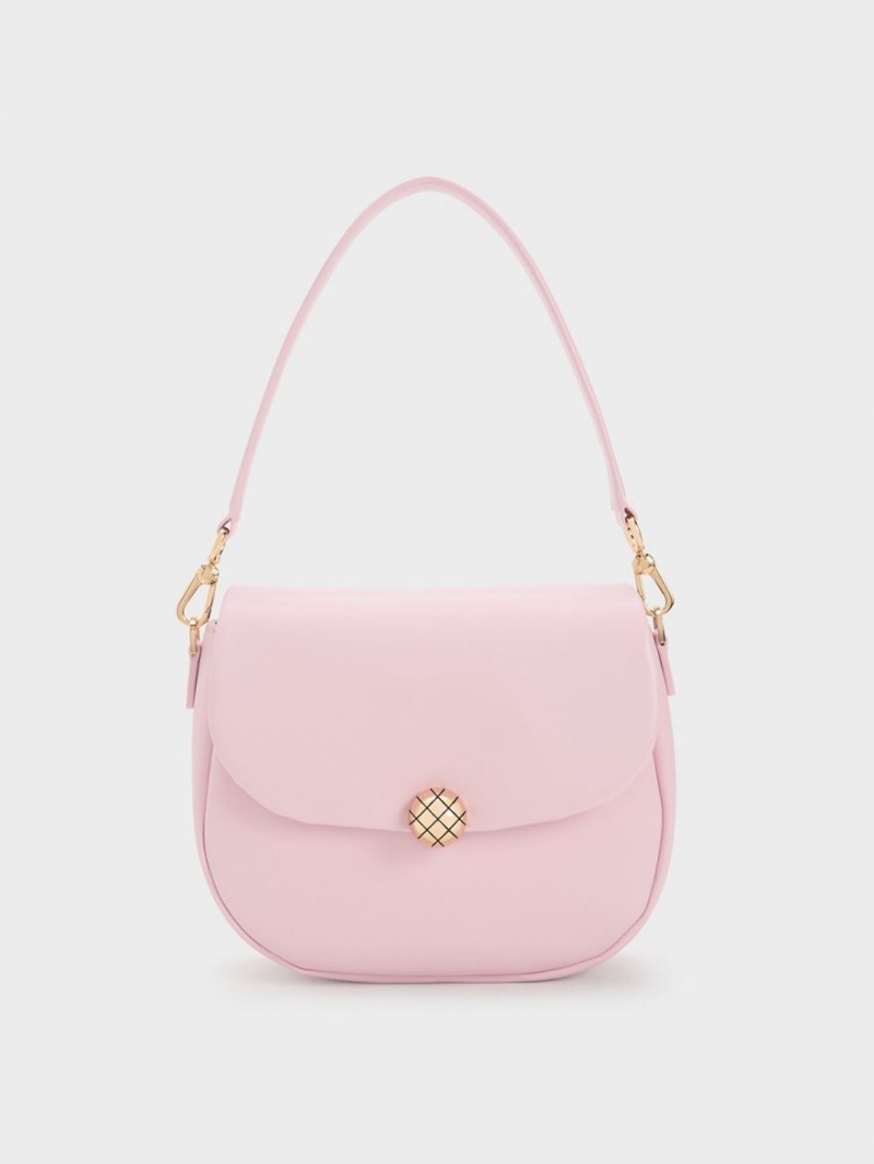 Charles & Keith Vattert Ball Curved Crossbody Veske Rosa | XOBEG2410