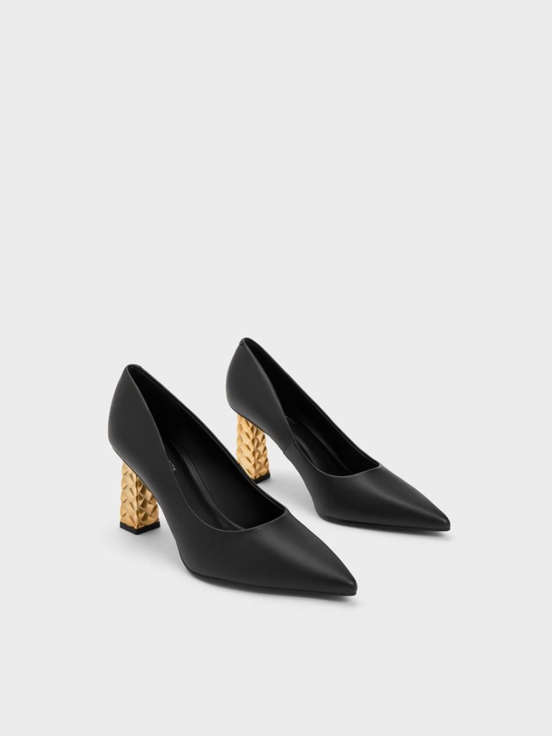 Charles & Keith Vattert Heel Pointed-Tå Pumps Svarte | SKNYM1379