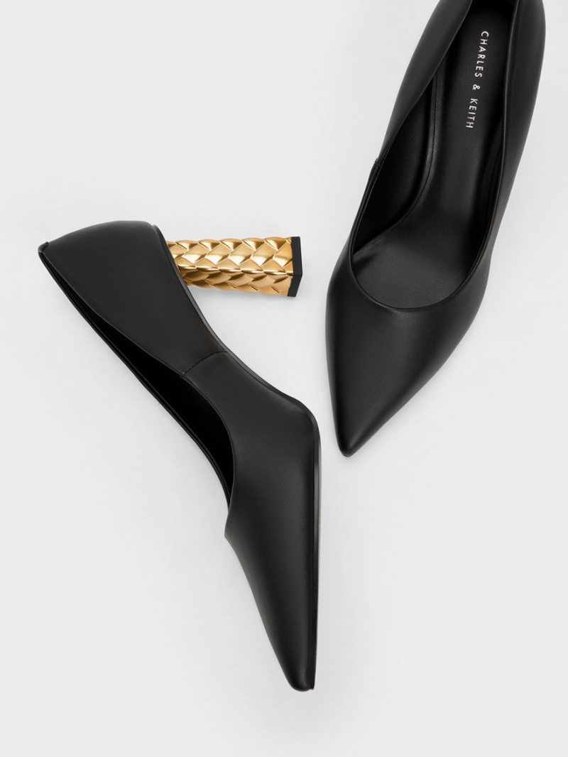 Charles & Keith Vattert Heel Pointed-Tå Pumps Svarte | SKNYM1379