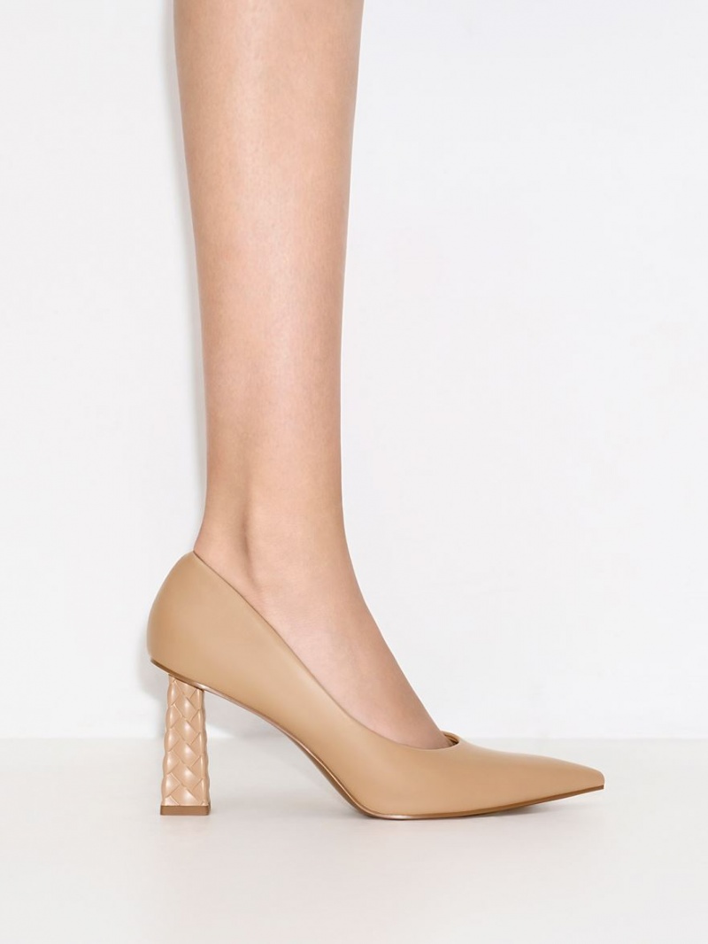 Charles & Keith Vattert Heel Pointed-Tå Pumps Beige | AXTMC2743