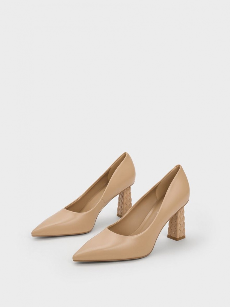 Charles & Keith Vattert Heel Pointed-Tå Pumps Beige | AXTMC2743