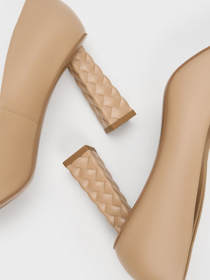 Charles & Keith Vattert Heel Pointed-Tå Pumps Beige | AXTMC2743