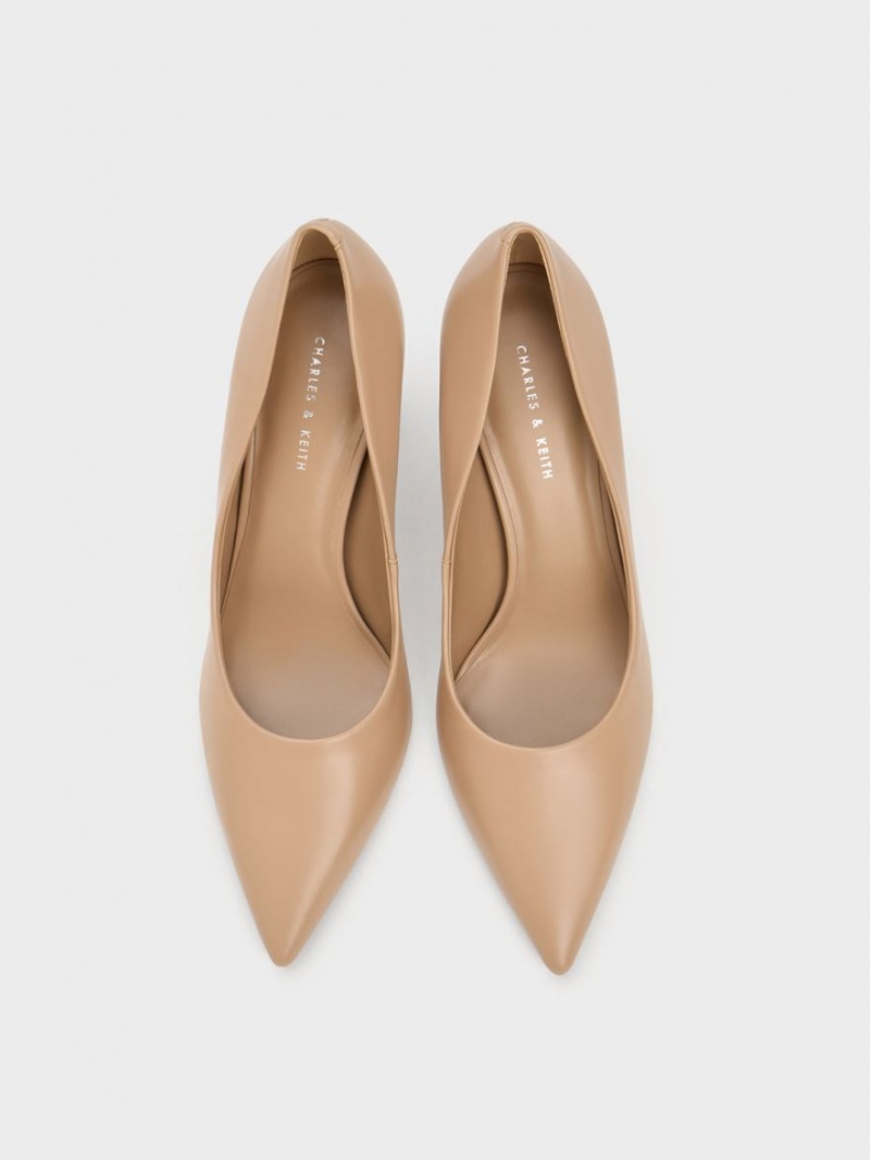 Charles & Keith Vattert Heel Pointed-Tå Pumps Beige | AXTMC2743