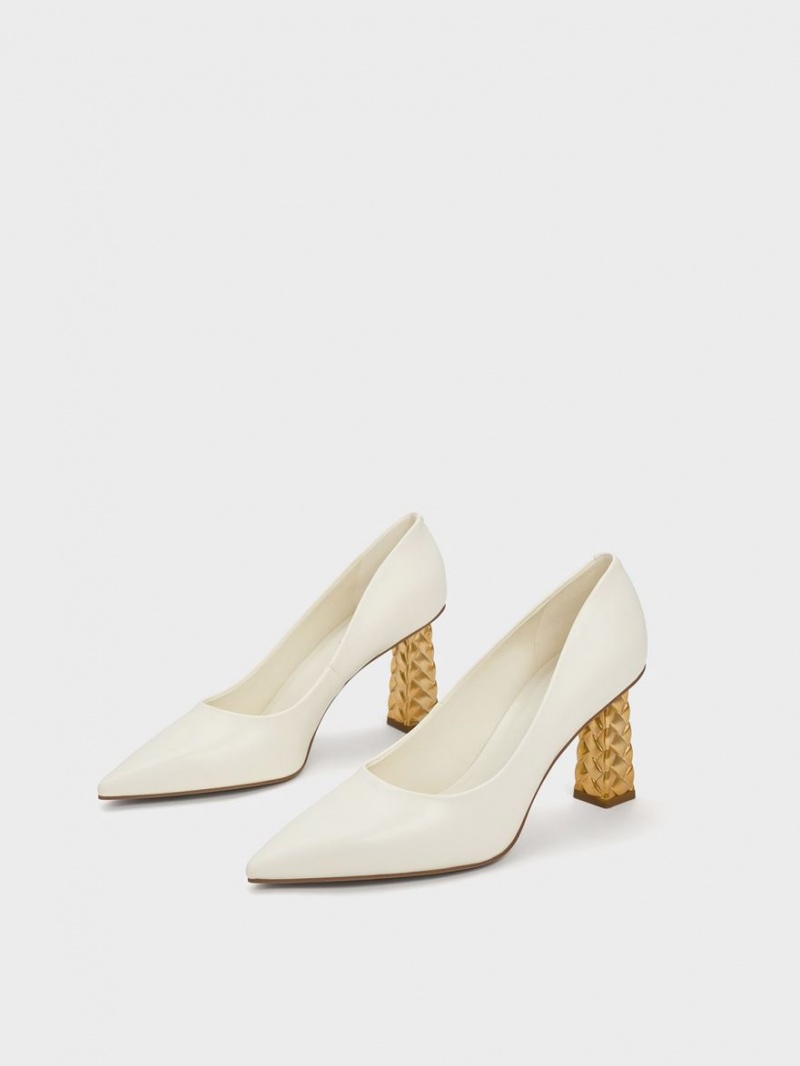 Charles & Keith Vattert Heel Pointed-Tå Pumps Hvite | EHKJR6259