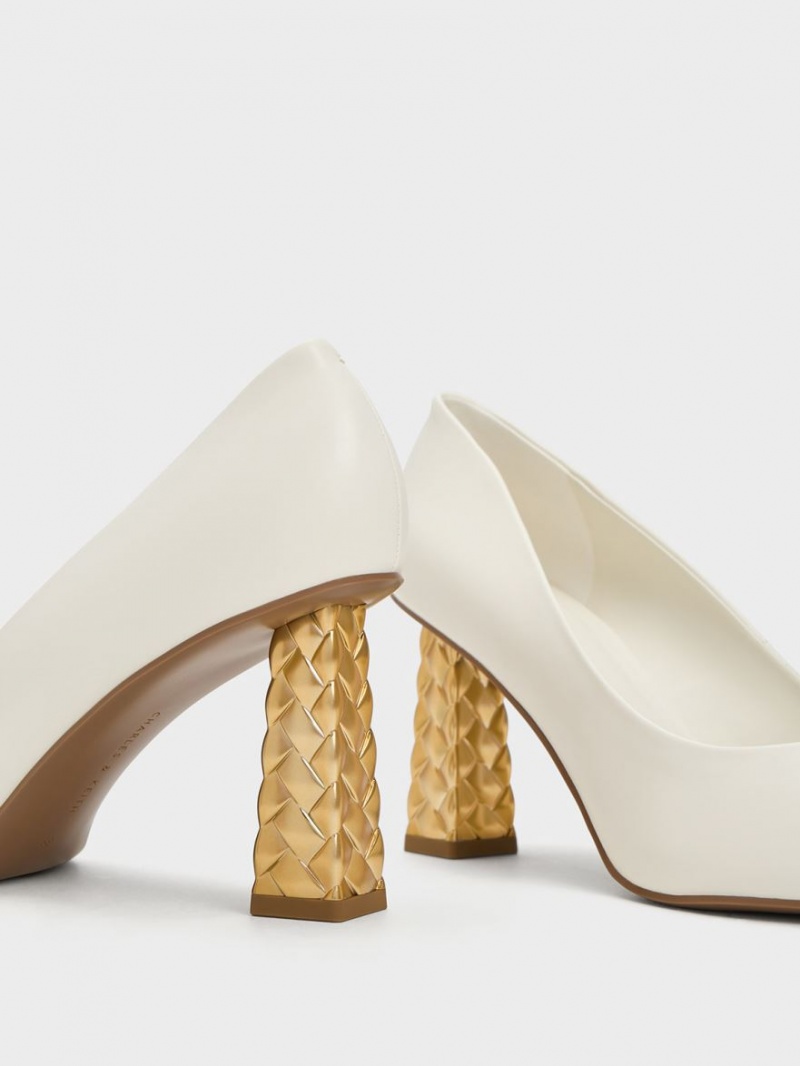 Charles & Keith Vattert Heel Pointed-Tå Pumps Hvite | EHKJR6259