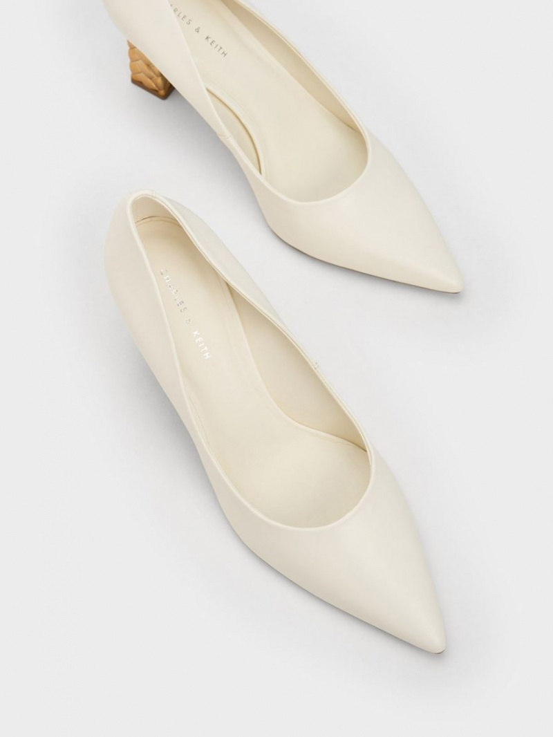 Charles & Keith Vattert Heel Pointed-Tå Pumps Hvite | EHKJR6259