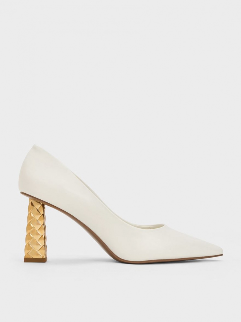 Charles & Keith Vattert Heel Pointed-Tå Pumps Hvite | EHKJR6259