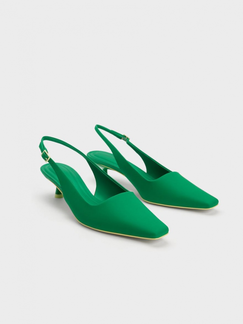 Charles & Keith Vita Square-Tå Slingback Pumps Grønn | JWSXP6753