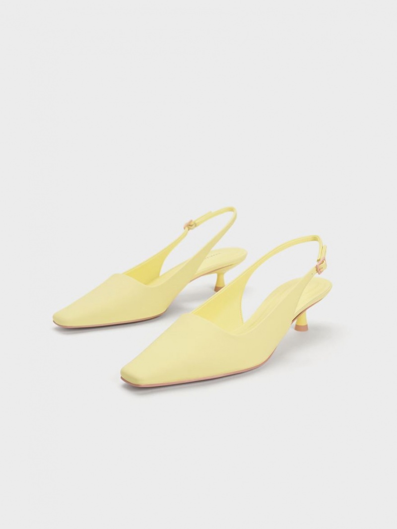 Charles & Keith Vita Square-Tå Slingback Pumps Gul | LTGXY7816