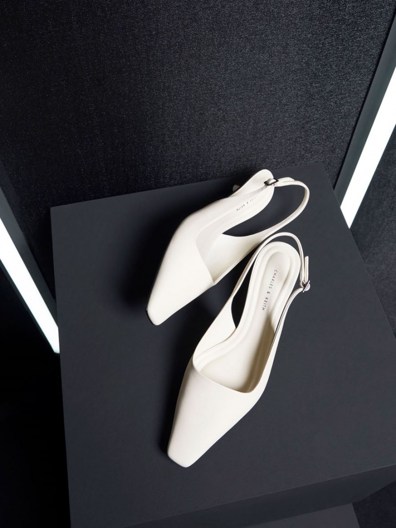 Charles & Keith Vita Square-Tå Slingback Pumps Hvite | OFCGM2459