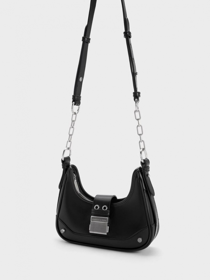 Charles & Keith Winslet Belted Hobo Veske Svarte | ZIKWS3492